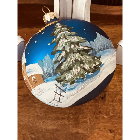 Blown Glass Ornament Hand Painted Evening Mass Church Scene Made In Ukraine - Picture 6 of 6